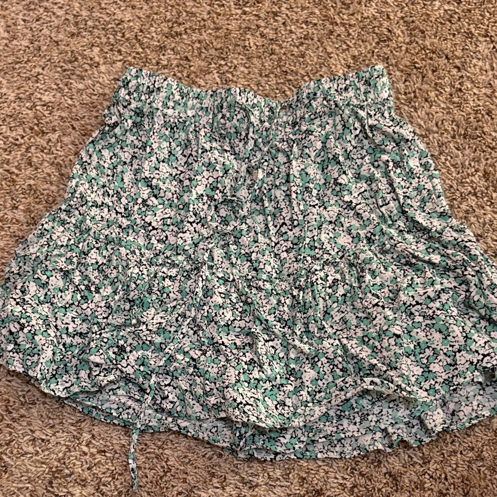 Zara Abstract Print Skirt in Green and Black